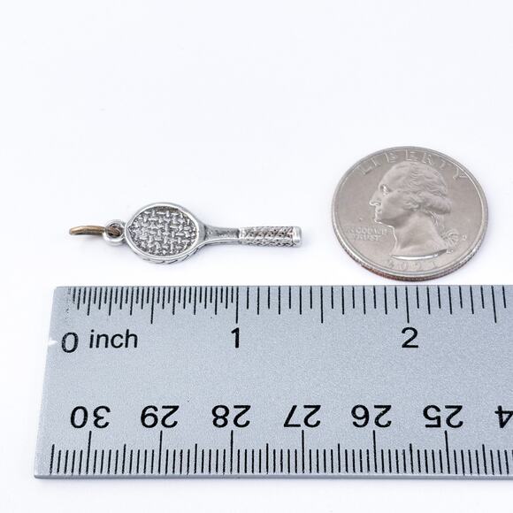 Vintage Sterling Silver 925 Textured Tennis Racket Pendant Charm - Picture 5 of 5